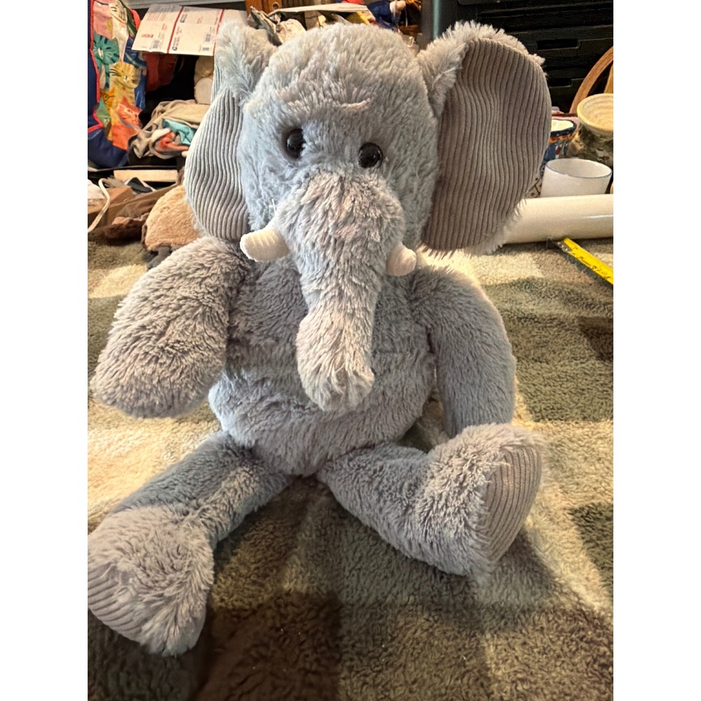 Aroma Home Gray Elephant Plush Stuffed Animal Corduroy Accents 19 Inch Large